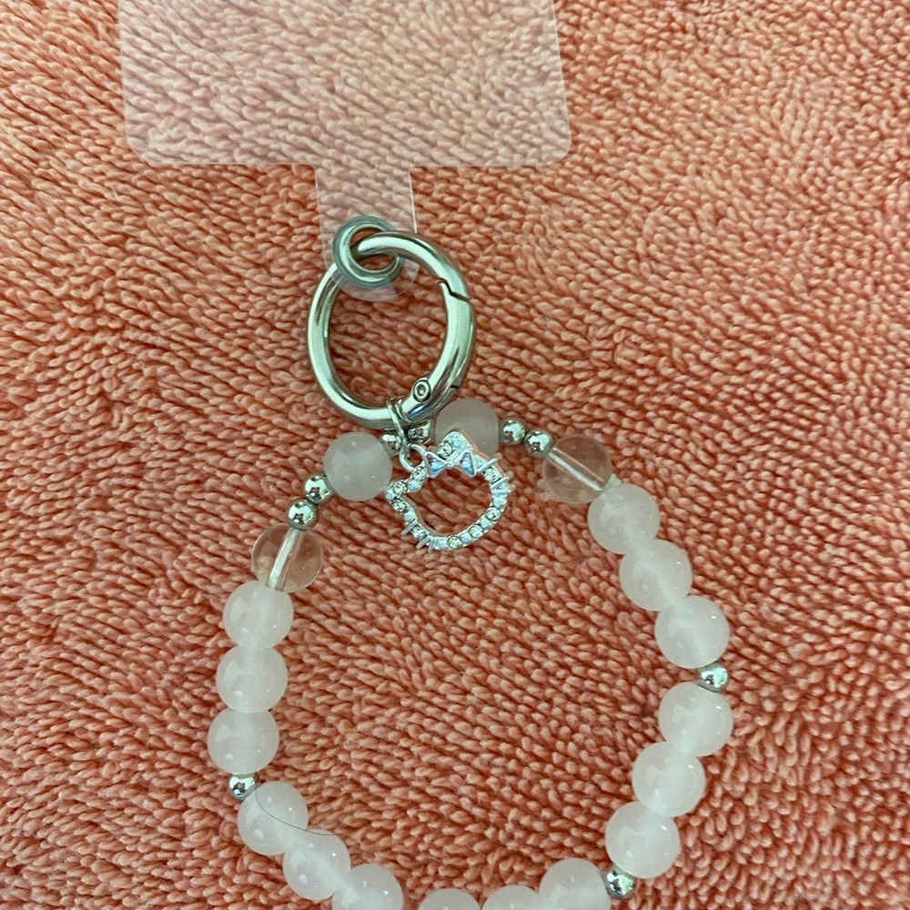 1-White and Silver glass Beaded Keychain/cell wrist lanyard for cells and more